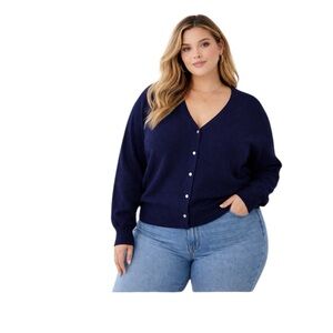 NWT Vince Dark Blue Wool Cashmere Blend V-Neck Button Cardigan Sweater, Size 2X